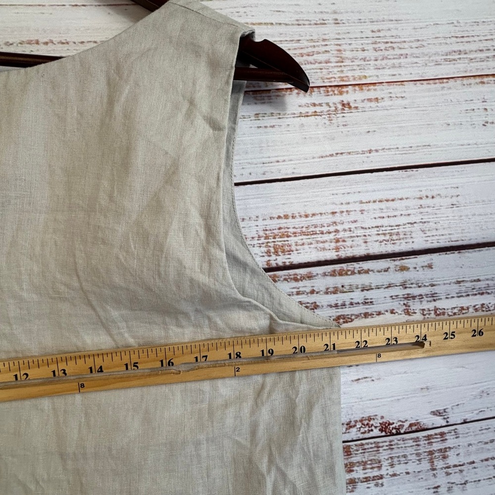 Minimalist Crop Top Tahari XL Beige 100% Linen Square Neck Sleeveless NWT - Picture 2 of 7